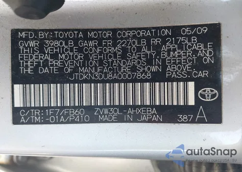 2010 Toyota Prius Iii from USA, damaged, VIN JTDKN3DU8A0007868
